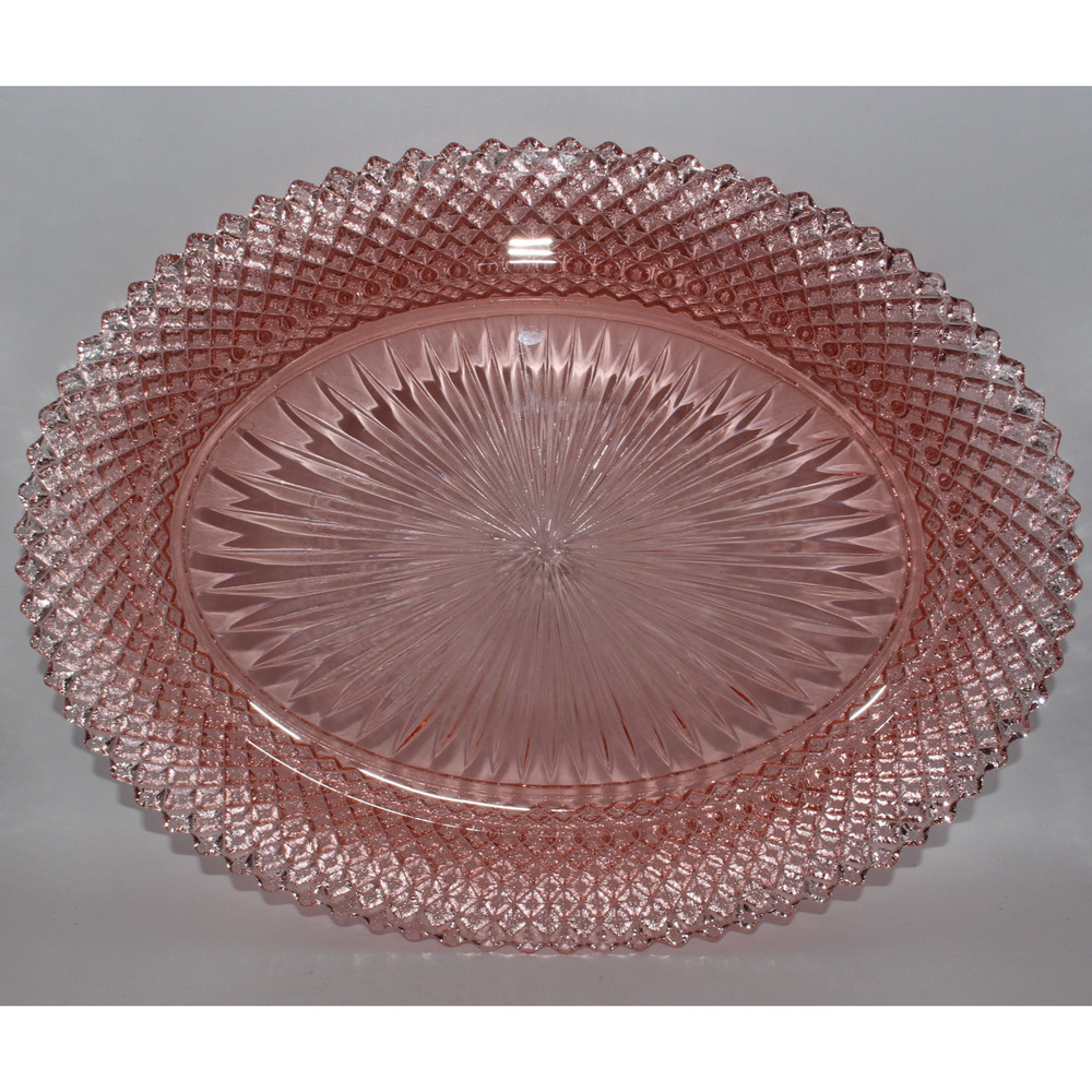 VTG Anchor Hocking Pink Depression Glass 12” Oval Serving Platter Miss America - Picture 1 of 8